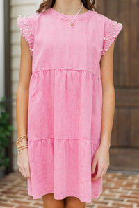 Girls: Radiant Glow Pink Pearl Embellished Dress