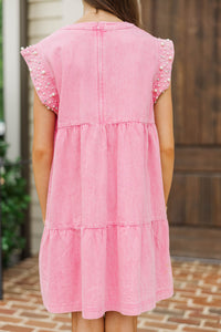Girls: Radiant Glow Pink Pearl Embellished Dress