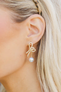 Heart Full of Happy Gold Pearl Drop Earrings
