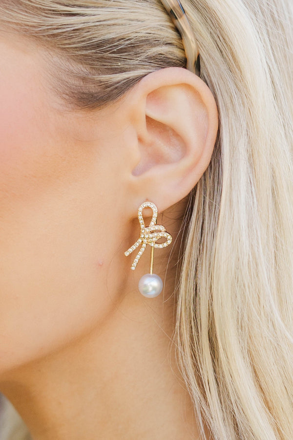 Heart Full of Happy Gold Pearl Drop Earrings