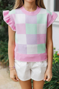 Girls: The Collette Mint Checkered Sweater