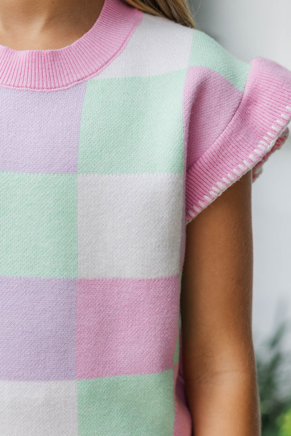 Girls: The Collette Mint Checkered Sweater