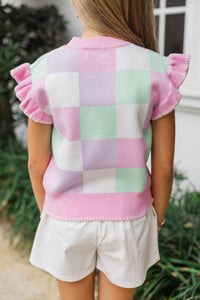 Girls: The Collette Mint Checkered Sweater