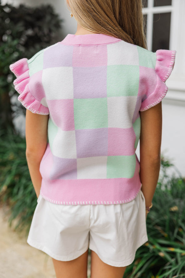 Girls: The Collette Mint Checkered Sweater