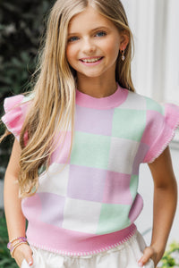 Girls: The Collette Mint Checkered Sweater