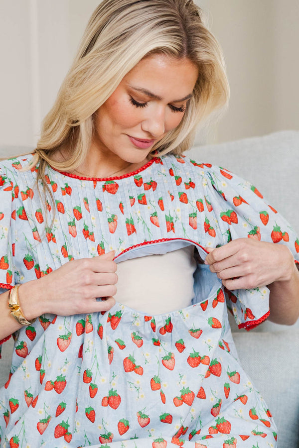 NURSING COLLECTION: Seasonal Nostalgia Light Blue Novelty Babydoll Dress