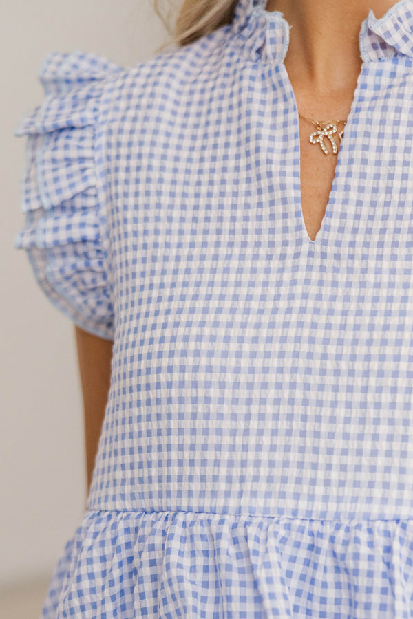 NURSING COLLECTION: Happening Now Light Blue Gingham Blouse