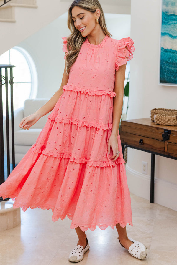 NURSING COLLECTION: Check You Out Pink Eyelet Midi Dress