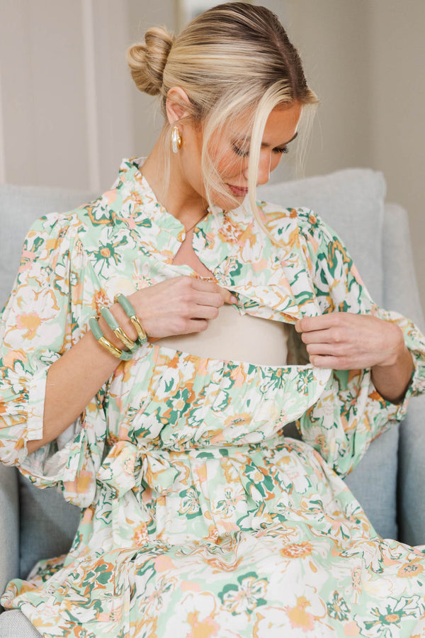 NURSING COLLECTION: All The Fun Mint Green Floral Midi Dress
