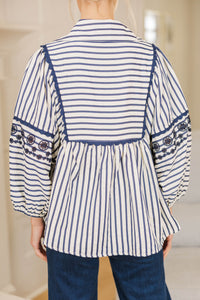 NURSING COLLECTION: Cheerful Charm Navy Striped Blouse