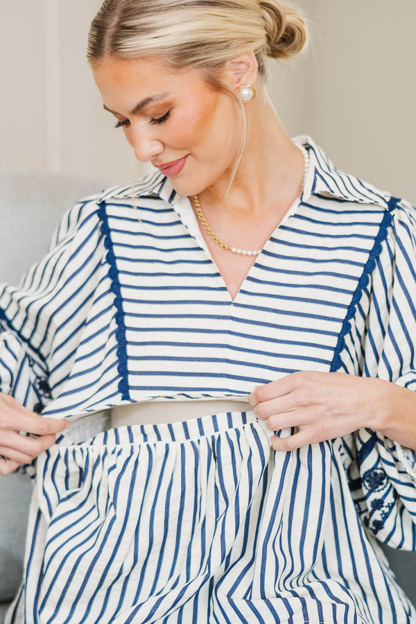 NURSING COLLECTION: Cheerful Charm Navy Striped Blouse