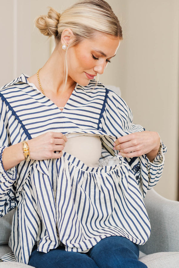 NURSING COLLECTION: Cheerful Charm Navy Striped Blouse
