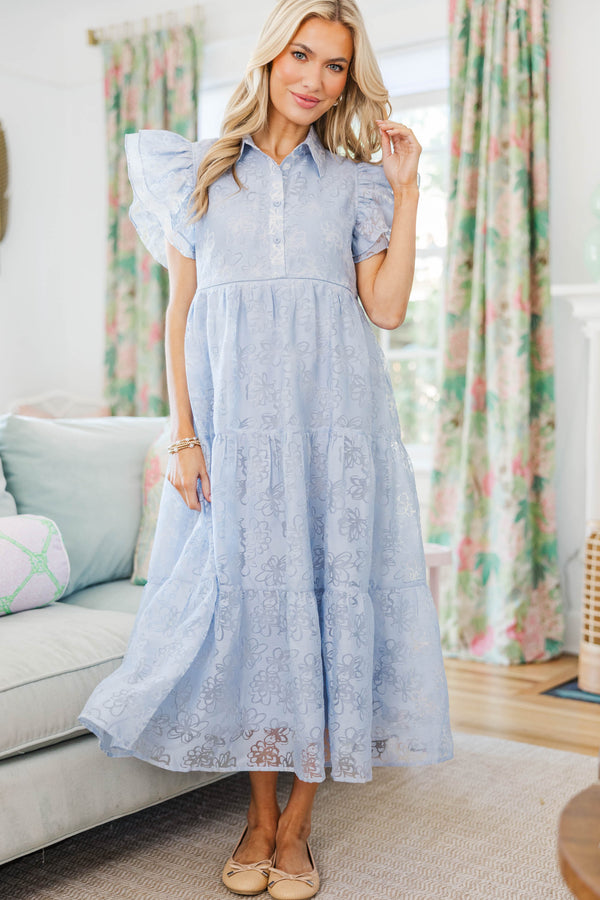 NURSING COLLECTION: More Good Days Light Blue Textured Midi Dress
