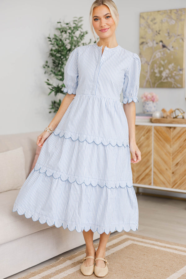 NURSING COLLECTION: Perfectly Paired Light Blue Striped Midi Dress