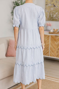 NURSING COLLECTION: Perfectly Paired Light Blue Striped Midi Dress