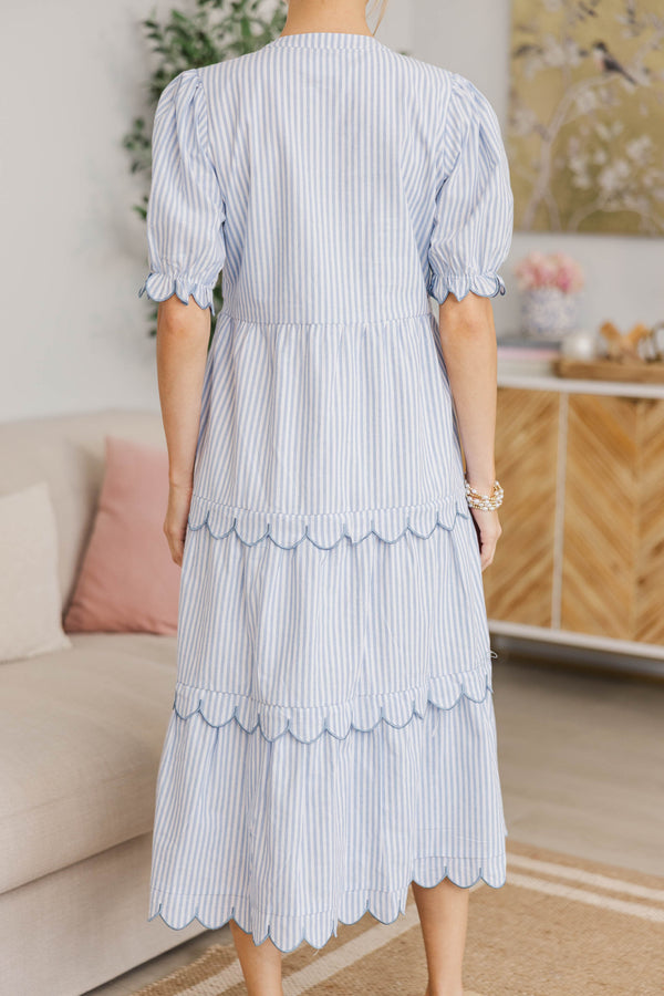 NURSING COLLECTION: Perfectly Paired Light Blue Striped Midi Dress
