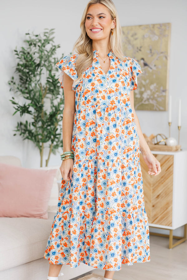NURSING COLLECTION: Real Love Blue/Orange Floral Midi Dress
