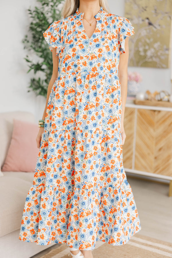 open lace back dress NURSING COLLECTION: Real Love Blue/Orange Floral Midi Dress – Shop the Mint