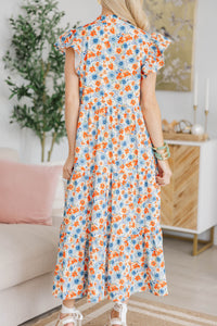 NURSING COLLECTION: Real Love Blue/Orange Floral Midi Dress