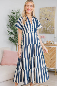 NURSING COLLECTION: Search Your Heart Navy Blue Striped Midi Dress