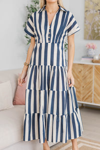 NURSING COLLECTION: Search Your Heart Navy Blue Striped Midi Dress