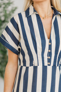 NURSING COLLECTION: Search Your Heart Navy Blue Striped Midi Dress