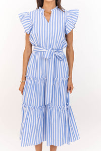 Loving You Well Light Blue Striped Midi Dress