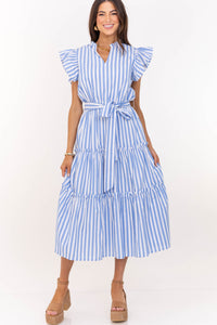 Loving You Well Light Blue Striped Midi Dress