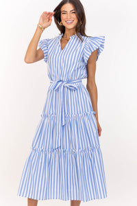 Loving You Well Light Blue Striped Midi Dress