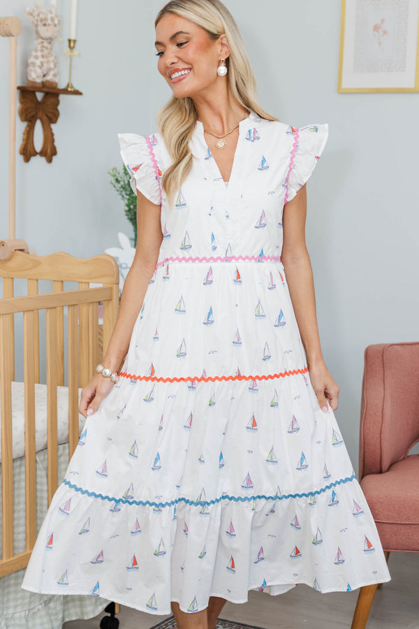 NURSING COLLECTION: Created Beauty White Sailboat Midi Dress