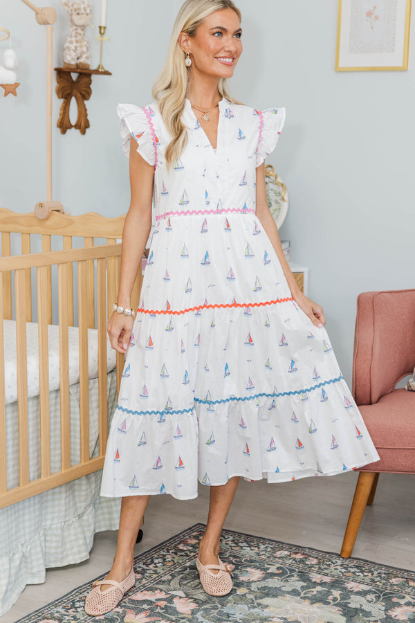 NURSING COLLECTION: Created Beauty White Sailboat Midi Dress