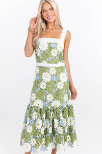 The Southern Soirée Green Eyelet Maxi Dress