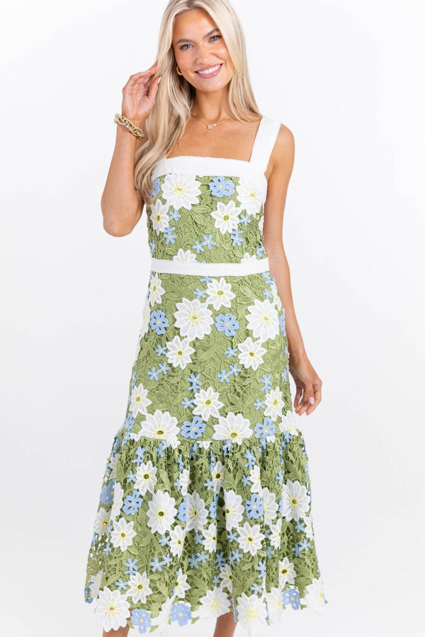 The Southern Soirée Green Eyelet Maxi Dress
