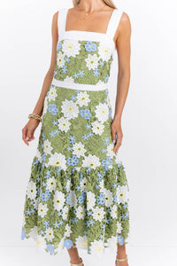 The Southern Soirée Green Eyelet Maxi Dress