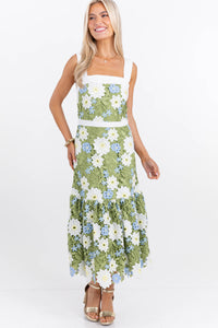 The Southern Soirée Green Eyelet Maxi Dress