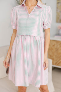 NURSING COLLECTION: All For It Pink & Green Striped Shirt Dress