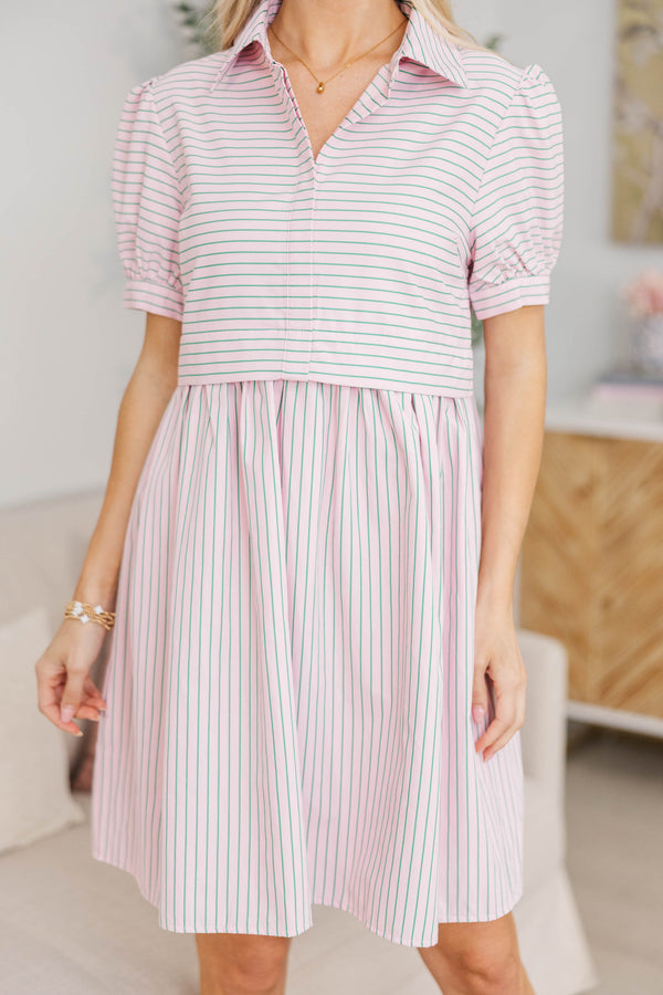 NURSING COLLECTION: All For It Pink & Green Striped Shirt Dress