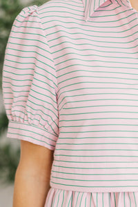 NURSING COLLECTION: All For It Pink & Green Striped Shirt Dress