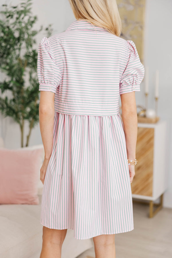 NURSING COLLECTION: All For It Pink & Green Striped Shirt Dress
