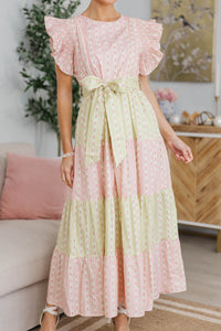 NURSING COLLECTION: Bright Vibes Pink Mixed Print Midi Dress