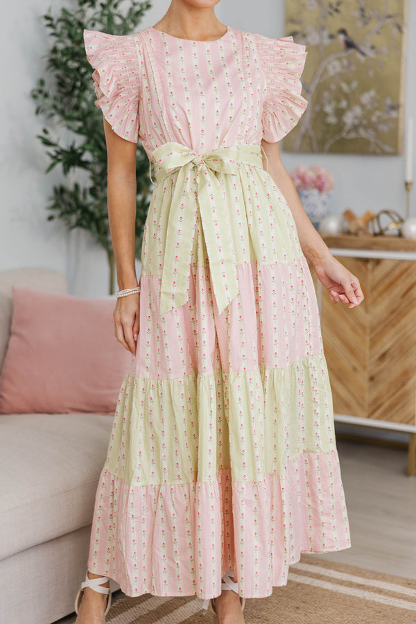 NURSING COLLECTION: Bright Vibes Pink Mixed Print Midi Dress