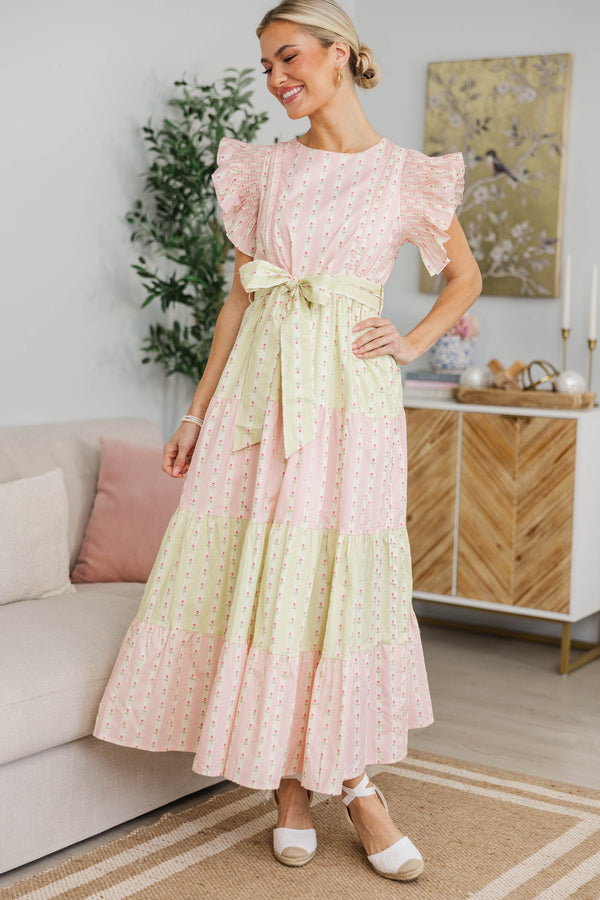 NURSING COLLECTION: Bright Vibes Pink Mixed Print Midi Dress