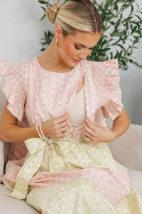 NURSING COLLECTION: Bright Vibes Pink Mixed Print Midi Dress