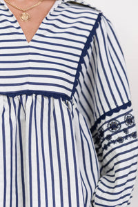 Cheerful Charm Navy Blue Striped Blouse