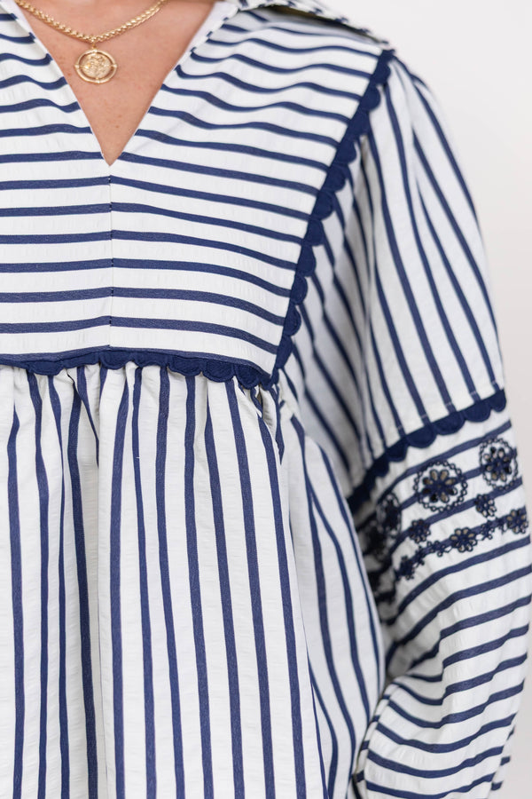 Cheerful Charm Navy Blue Striped Blouse
