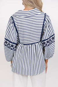 Cheerful Charm Navy Blue Striped Blouse