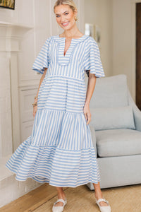 NURSING COLLECTION: Easy Win Light Blue Striped Midi Dress
