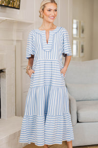 NURSING COLLECTION: Easy Win Light Blue Striped Midi Dress