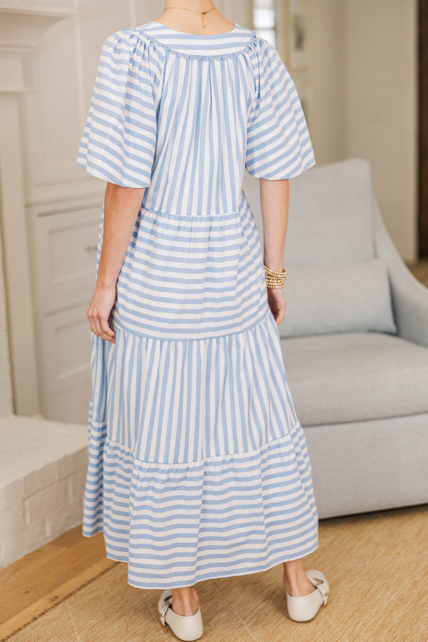 NURSING COLLECTION: Easy Win Light Blue Striped Midi Dress