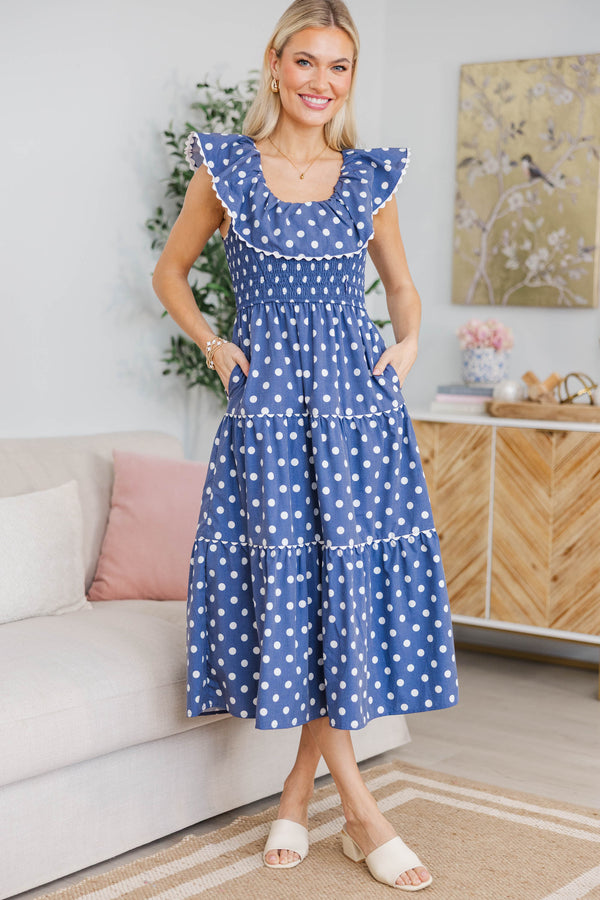 NURSING COLLECTION: Long Time No See Navy Polka Dot Midi Dress